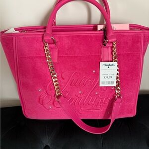 Juicy Couture Pink Tote with Gold Hardware and Detachable Strap